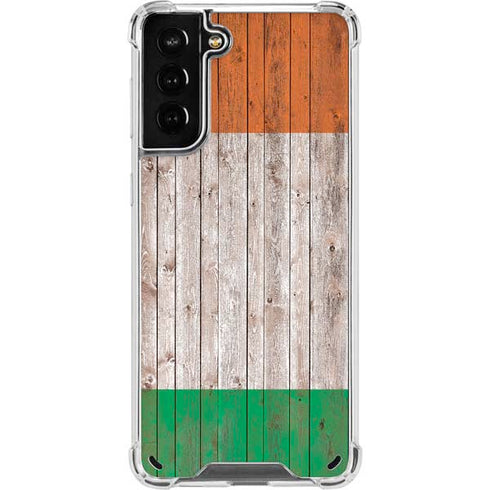 Ireland Flag Dark Wood Galaxy S21 Plus 5G Clear Case